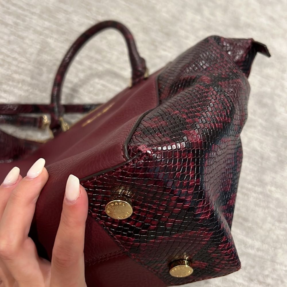 MICHAEL Michael Kors Riley Python-Embossed Satchel Bag in Merlot - Picture 6 of 16